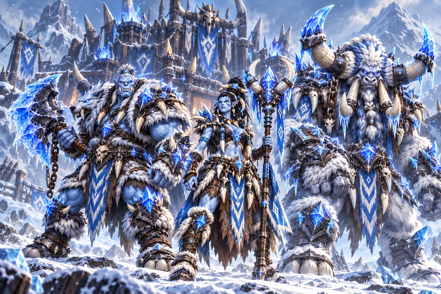 The Frost Clans theme: Korga, Varok and the Rimehorn Behemoth in ice